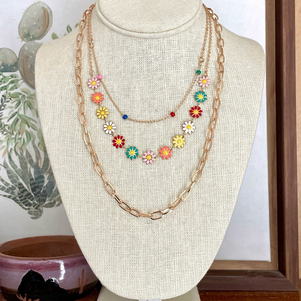 🚫Sold🚫Layered Daisy Chain and Paperclip Necklace Set - Picture 2 of 2